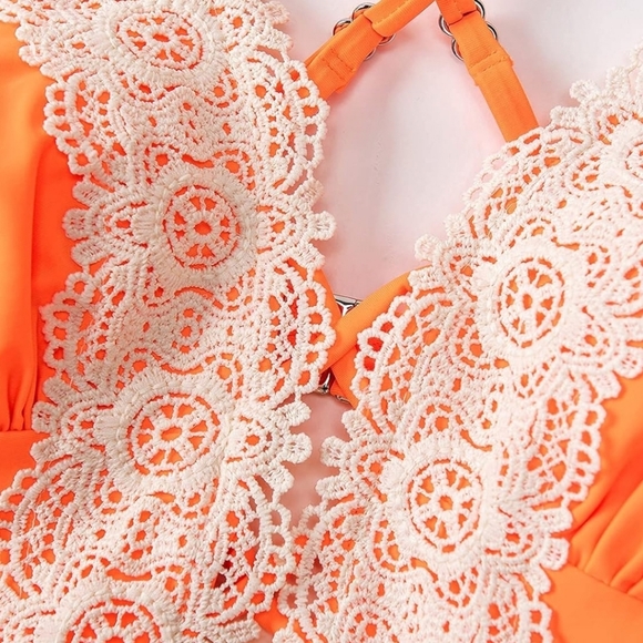 Orange dream women's sz L one-piece bathing suit, lace, super cute! 🌴 - Picture 5 of 11